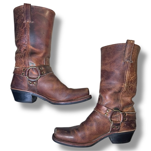 Frye Belted Harness Boots Mens 10 M Motorcycle Engineer Square Toe USA Leather - Picture 4 of 16